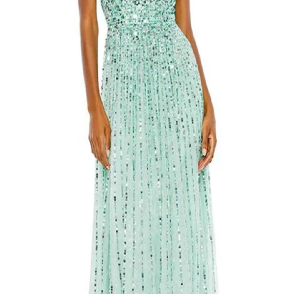 Mac Duggal Green Sequin Pleated Gown